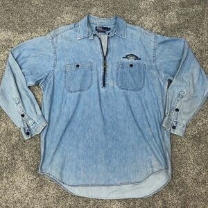 Vintage Polo Sportsman 1/4 Zip Light Denim Shirt
